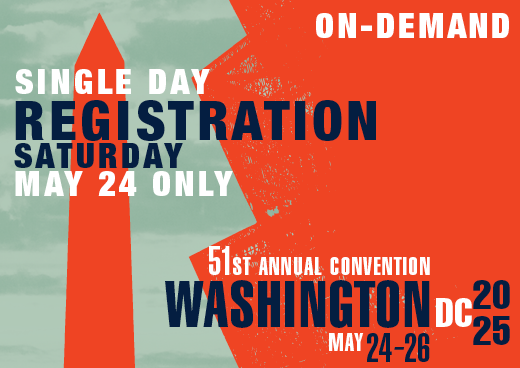 a square graphic representing 2025 Annual Convention Single Day On Demand Access. SATURDAY MAY 24 ONLY