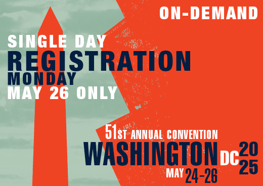 a square graphic representing 2025 Annual Convention Single Day On Demand Access. MONDAY MAY 26 ONLY