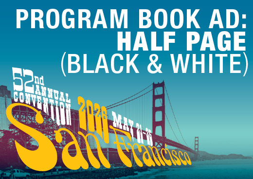 a square graphic representing 2026 Annual Convention Program Book Ad - Half Page Black and White