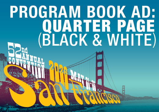 a square graphic representing 2026 Annual Convention Program Book Ad - Quarter Page Black and White