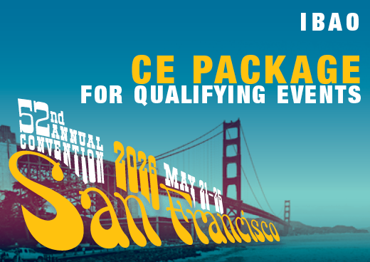 a square graphic representing 2026 Annual Convention IBAO CE Package for Qualifying Events