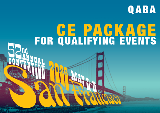 a square graphic representing 2026 Annual Convention QABA CE Package for Qualifying Events
