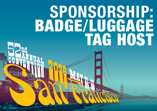 a square graphic representing 2026 Annual Convention Sponsorship - Badge/Luggage Tag Host