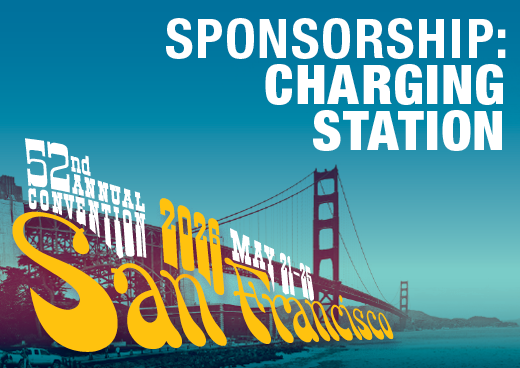 a square graphic representing 2026 Annual Convention Sponsorship - Charging Station