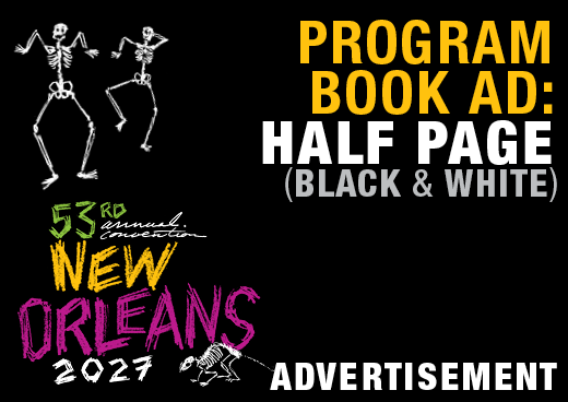 a square graphic representing 2027 Annual Convention Program Book Ad - Half Page Black and White