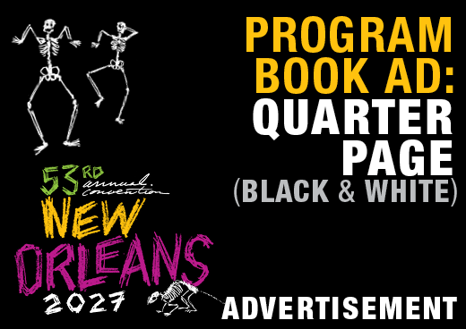 a square graphic representing 2027 Annual Convention Program Book Ad - Quarter Page Black and White