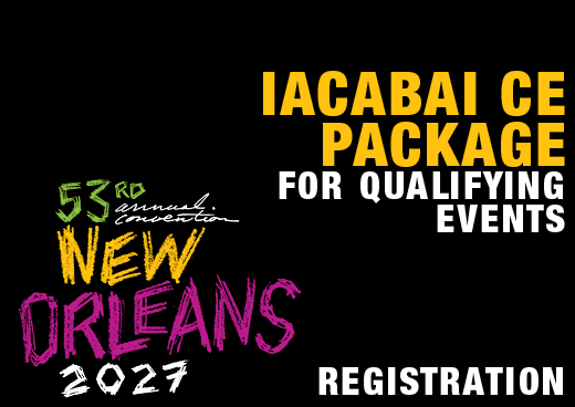 a square graphic representing 2027 Annual Convention IACABAI CE Package for Qualifying Events