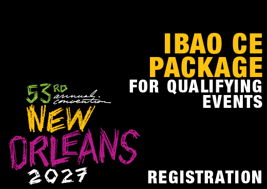 a square graphic representing 2027 Annual Convention IBAO CE Package for Qualifying Events