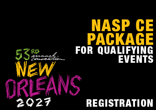 a square graphic representing 2027 Annual Convention NASP CE Package for Qualifying Events