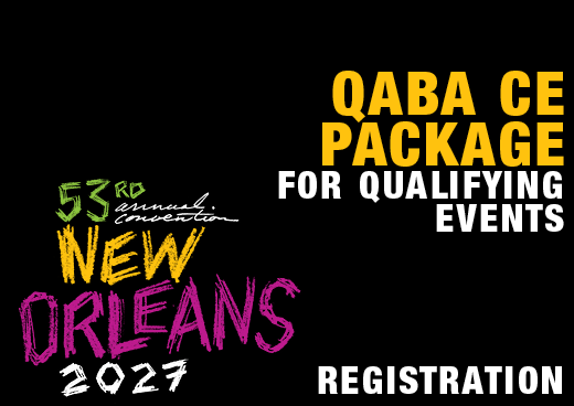 a square graphic representing 2027 Annual Convention QABA CE Package for Qualifying Events