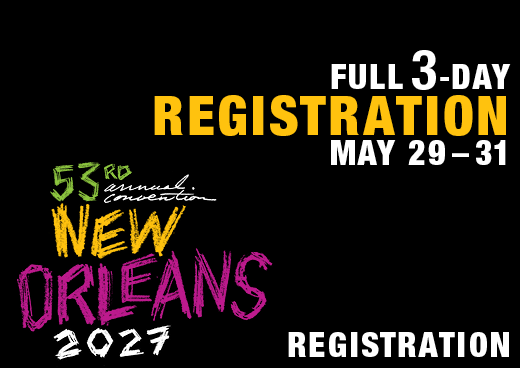 a square graphic representing 2027 Annual Convention Full 3 Days Registration. MAY 29-31