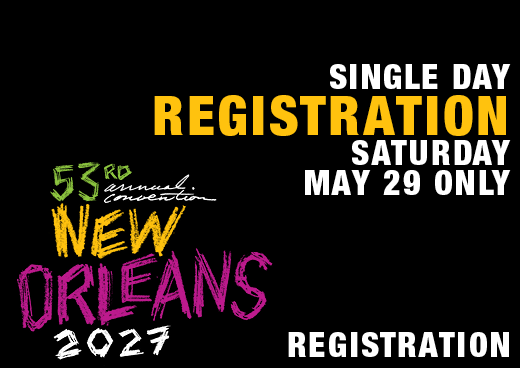 a square graphic representing 2027 Annual Convention Single Day Registration. SATURDAY, MAY 29 ONLY
