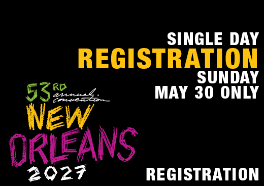 a square graphic representing 2027 Annual Convention Single Day Registration. SUNDAY, MAY 30 ONLY