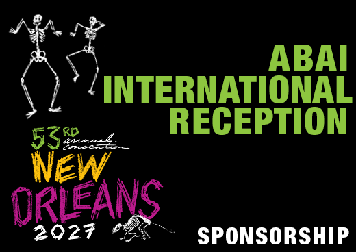 a square graphic representing 2027 Annual Convention Sponsorship - ABAI International Reception