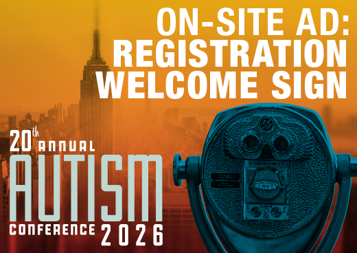 a square graphic representing 2026 Autism Conference Registration Welcome Sign