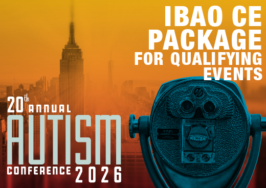 a square graphic representing 2026 Autism Conference IBAO CE Package for Qualifying Events