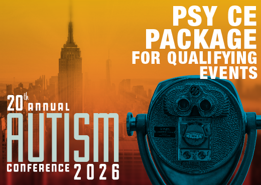 a square graphic representing 2026 Autism Conference PSY CE Package for Qualifying Events
