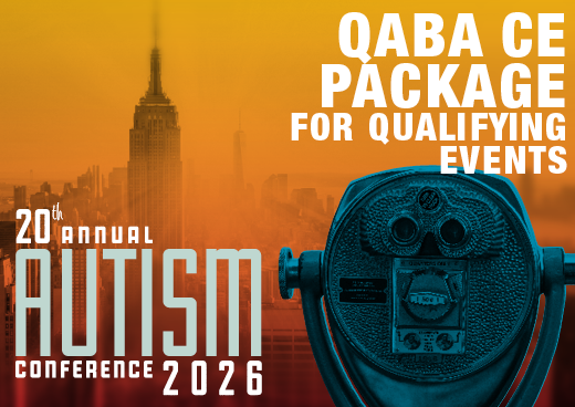 a square graphic representing 2026 Autism Conference QABA CE Package for Qualifying Events