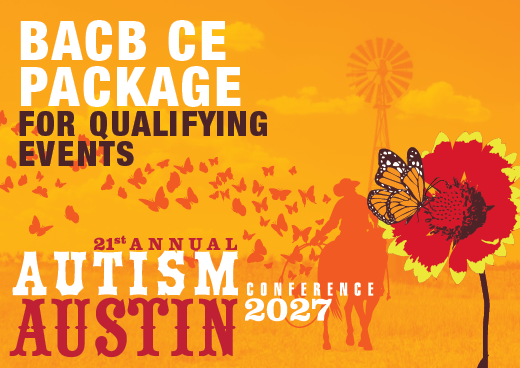 a square graphic representing 2027 Autism Conference BACB CE Package for Qualifying Events