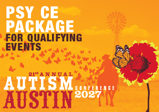 a square graphic representing 2027 Autism Conference PSY CE Package for Qualifying Events