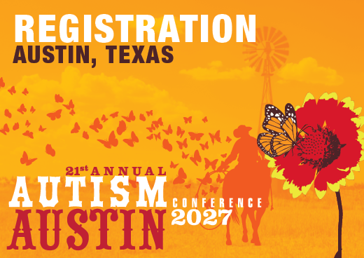 a square graphic representing 2027 Autism Conference Registration, Austin TX