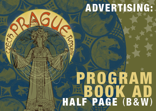 a square graphic representing 2026 International Conference, Prague - Advertising: Program book Ad - Half Page