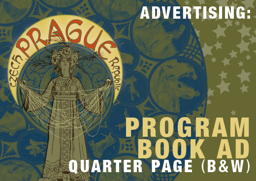 a square graphic representing 2026 International Conference, Prague - Advertising: Program book Ad - Quarter Page