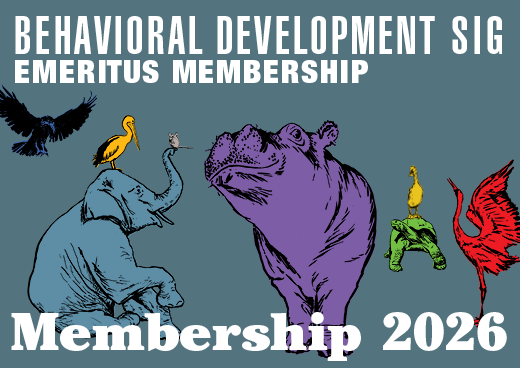 a square graphic representing 2026 Behavioral Development SIG Emeritus Membership [09/01/2025-08/31/2026]