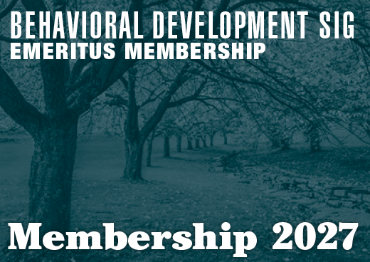 a square graphic representing 2027 Behavioral Development SIG Emeritus Membership [09/01/2026-08/31/2027]