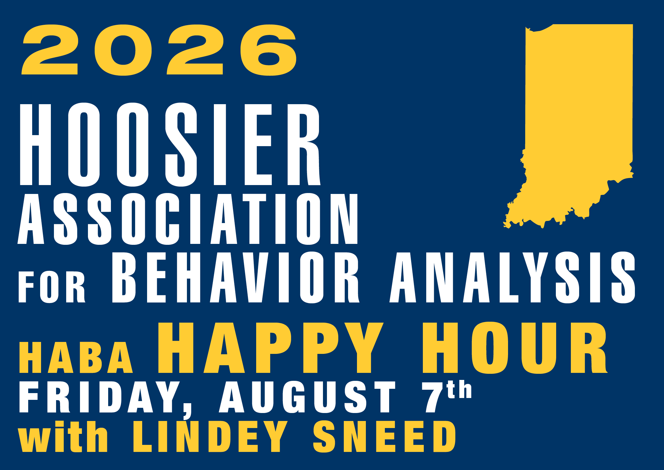 a square graphic representing Hoosier Happy Hour Friday, August 7th, 2026, from 12:00-1:00 PM EST with Dr. Lindsey Sneed.