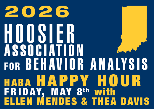 a square graphic representing Hoosier Happy Hour Friday, May 8th, 2026, from 12:00-1:00 PM EST with Eileen Mendes and Thea Davis from the Autism Commission on Quality.